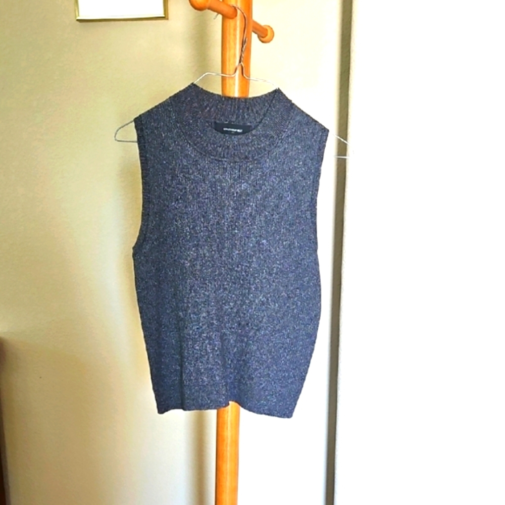NWT Banana Republic Charcoal Metallic, Sleeveless Mock Turtleneck, Small